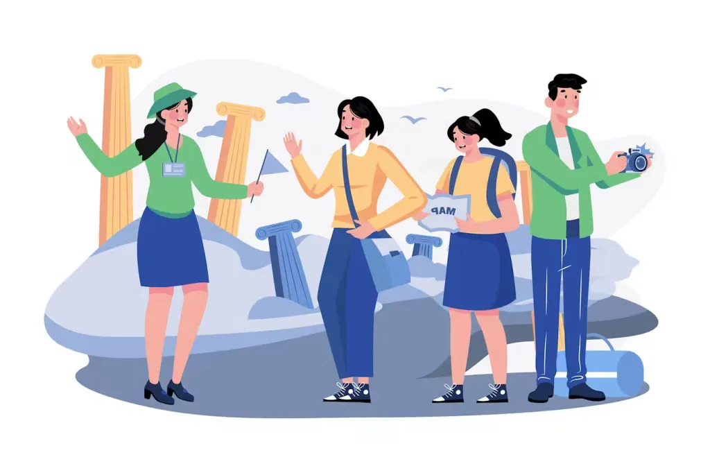 turistas em uma viagem em grupo