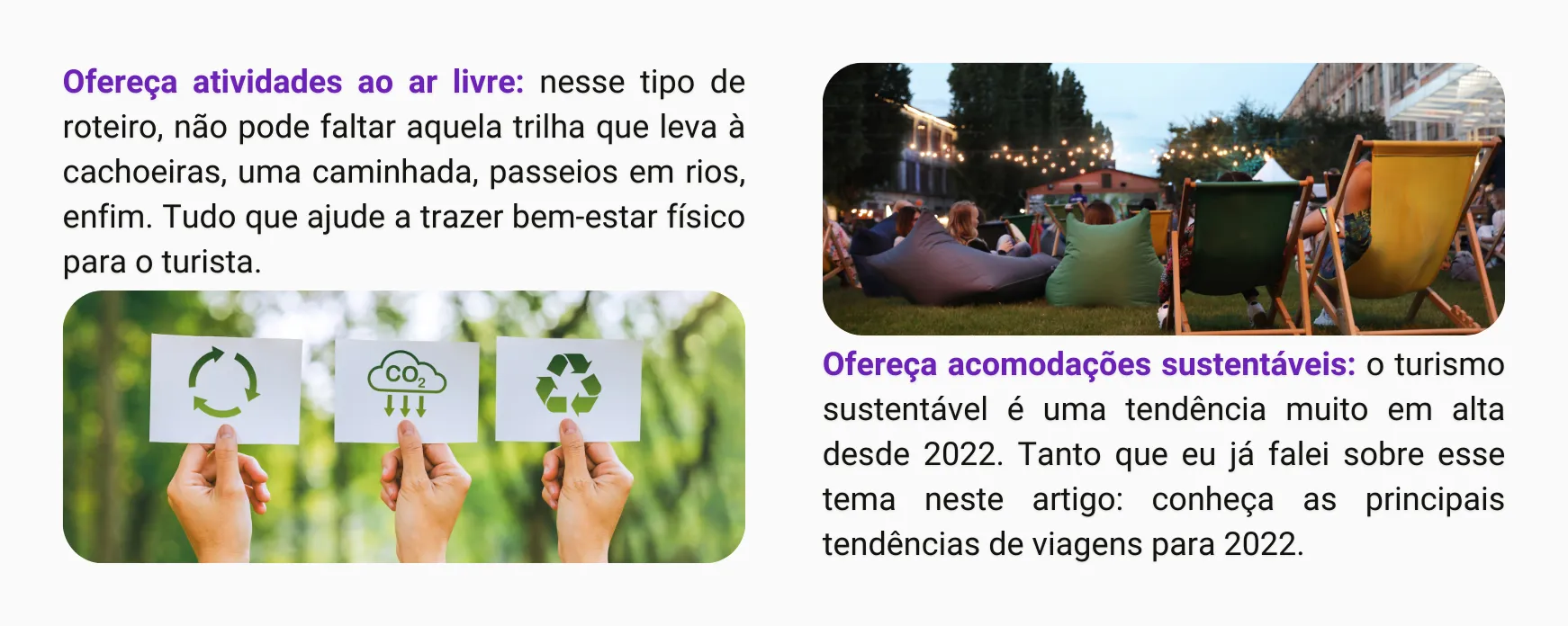 dicas do que oferecer para turistas que buscam viajar por bem-estar e querem fugir da rotina e da sociedade do cansaço