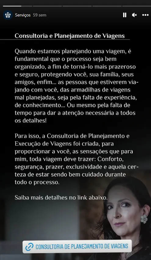 print do instagram da agência Mundo4e explicando o serviço de consultoria e planejamento de viagem