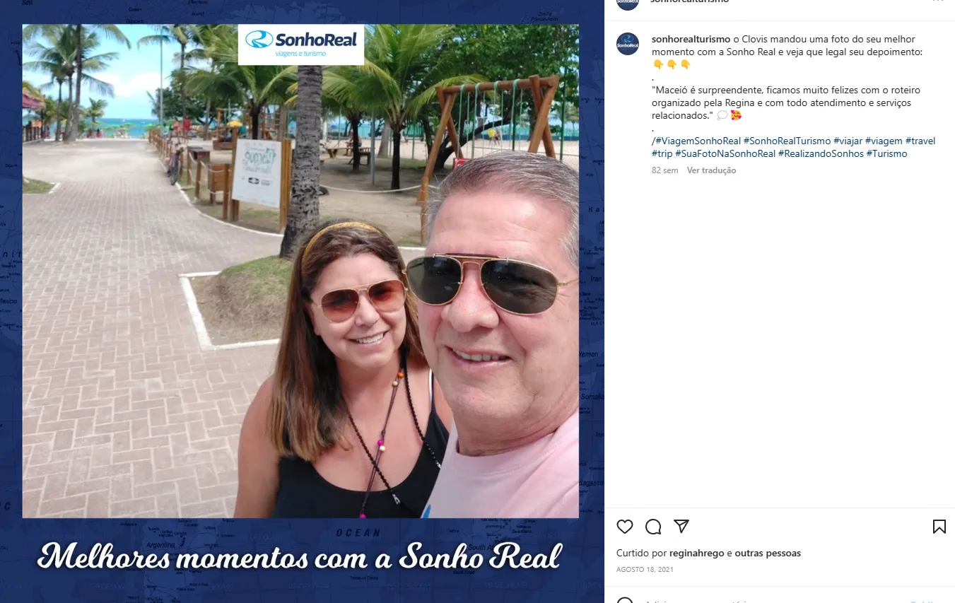 print do instagram da sonho real com feedback de viajantes, mostrando como fazer marketing de influência