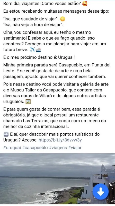 o que postar nas redes sociais: imagem dando dicas de viagem