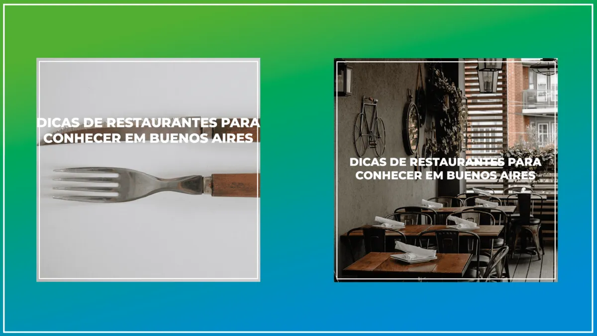 Comparação de artes de dicas de restaurantes em Buenos Aires: à esquerda, com a foto de um garfo; à direita, com a foto de um restaurante