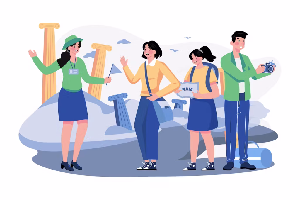 turistas em uma viagem em grupo